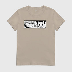 Футболка хлопковая женская Киллуа Золдик и Гон, цвет: миндальный