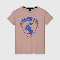 Футболка хлопковая женская VOLVO логотип синий, цвет: пыльно-розовый
