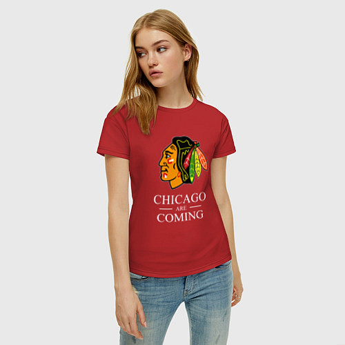 Женская футболка Chicago are coming, Чикаго Блэкхокс, Chicago Black / Красный – фото 3