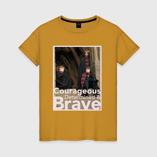 Женская футболка Мужественные, решительные и смелые Гарри, Рон и Ге / Горчичный – фото 1