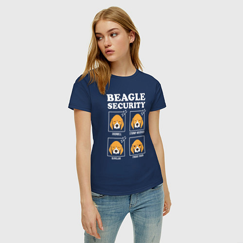 Женская футболка Бигль - Охрана / Тёмно-синий – фото 3