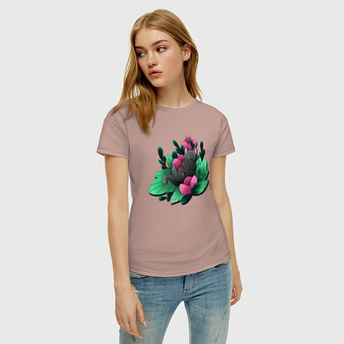 Женская футболка Котик в растениях / Пыльно-розовый – фото 3