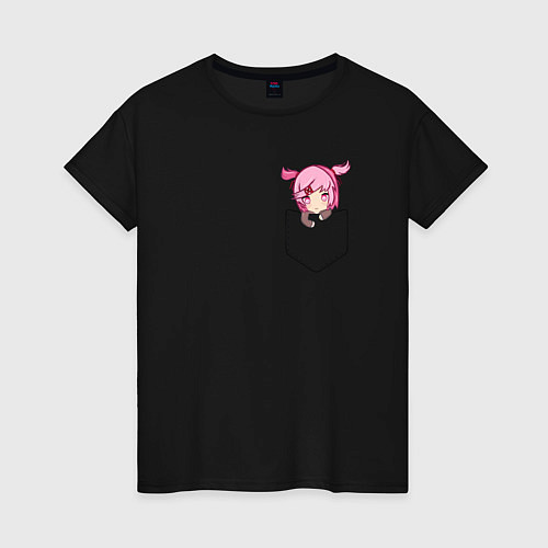 Женская футболка Anime тян с розовыми волосами в кармане / Черный – фото 1