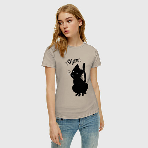 Женская футболка Кошка Луна Meow / Миндальный – фото 3