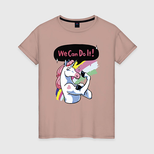 Женская футболка We can do it! Единорог / Пыльно-розовый – фото 1