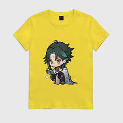 Футболка хлопковая женская Чиби Сяо с бенгальским огнём, цвет: желтый