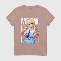 Футболка хлопковая женская Meow Marin, цвет: пыльно-розовый