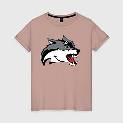 Футболка хлопковая женская Свирепый волк Оскал, цвет: пыльно-розовый