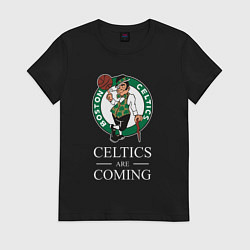 Футболка хлопковая женская Boston Celtics are coming Бостон Селтикс, цвет: черный