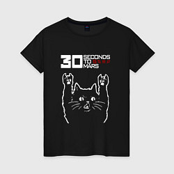 Футболка хлопковая женская 30 Seconds to Mars Рок кот, цвет: черный