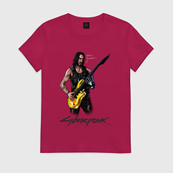 Футболка хлопковая женская Cyberpunk 2077 Johnny гитарист, цвет: маджента