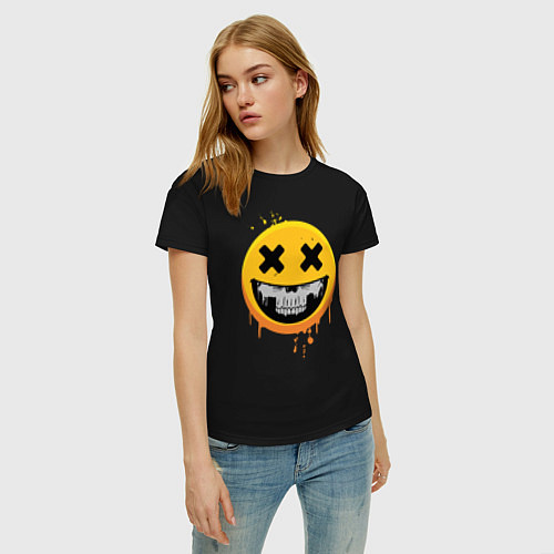 Женская футболка Смайлик - улыбка смерти / Черный – фото 3