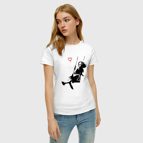 Женская футболка Banksy - Бэнкси девочка на качелях / Белый – фото 3