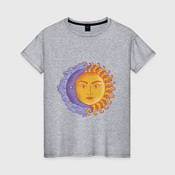 Футболка хлопковая женская Солнца и луна с лицами, цвет: меланж