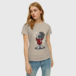 Футболка хлопковая женская Космонавт с магнитофоном, цвет: миндальный — фото 2