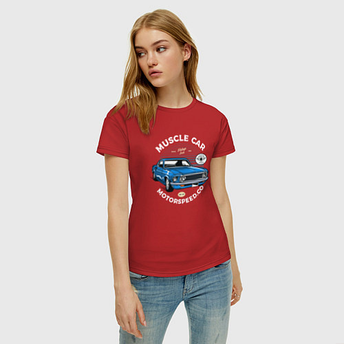 Женская футболка Синий ретро-автомобиль / Красный – фото 3