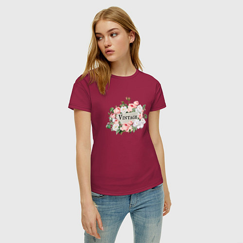 Женская футболка Vintage roses / Маджента – фото 3