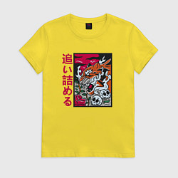 Футболка хлопковая женская Японский тигр, цвет: желтый