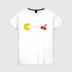 Футболка хлопковая женская Pac-man 8bit, цвет: белый