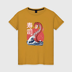 Футболка хлопковая женская Kraken Kawaii Sushi, цвет: горчичный