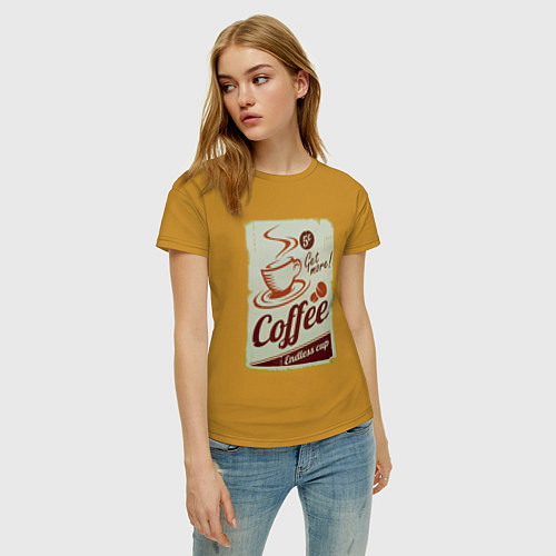 Женская футболка Coffee Cup Retro / Горчичный – фото 3