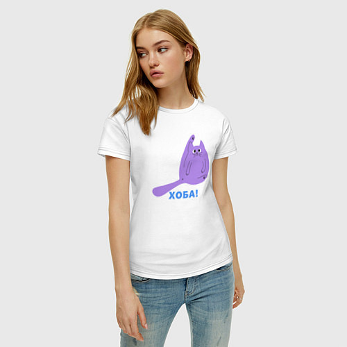 Женская футболка Кот с поднятой лапой Хоба / Белый – фото 3