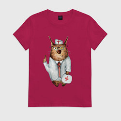 Футболка хлопковая женская Врач сова, цвет: маджента