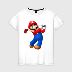 Футболка хлопковая женская Марио - крутейший гольфист Super Mario, цвет: белый