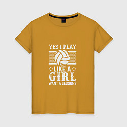 Футболка хлопковая женская Play Like A Girl, цвет: горчичный