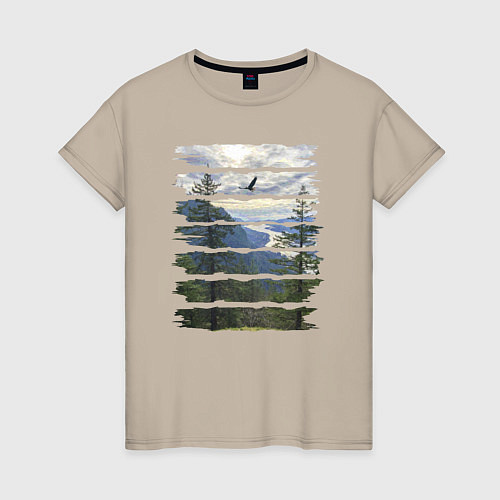 Женская футболка Горы, небо и птицы / Миндальный – фото 1