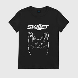 Футболка хлопковая женская Skillet Рок кот, цвет: черный