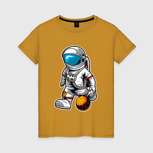 Женская футболка Космонавт играет планетой / Горчичный – фото 1