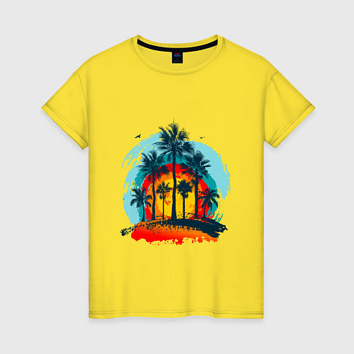 Женская футболка Рассвет и пальмы / Желтый – фото 1