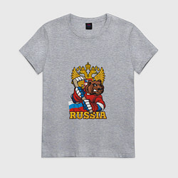 Футболка хлопковая женская Хоккей - Russia, цвет: меланж