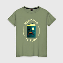 Футболка хлопковая женская Reading is fun!, цвет: авокадо