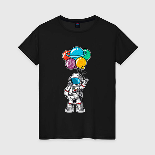 Женская футболка Космонавт с шариками / Черный – фото 1