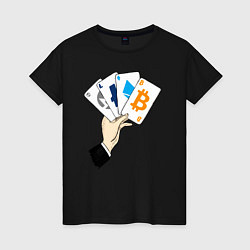Футболка хлопковая женская Криптовалютные карты, цвет: черный
