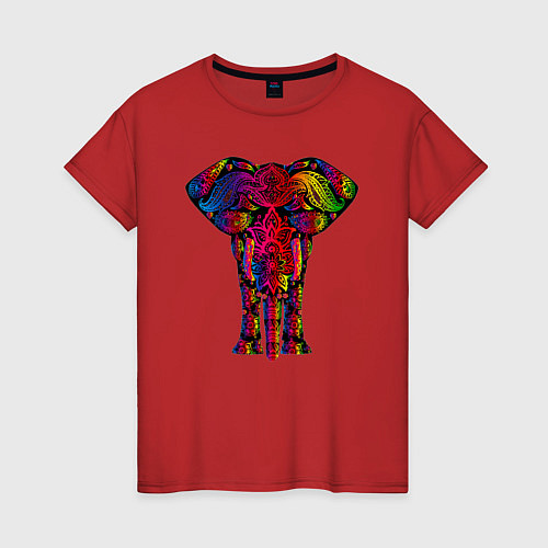 Женская футболка Психоделически раскрашенный слон / Красный – фото 1
