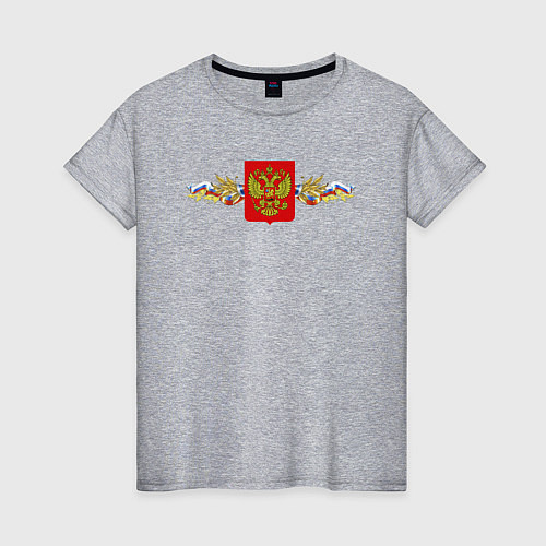 Женская футболка Герб с флагом россии / Меланж – фото 1