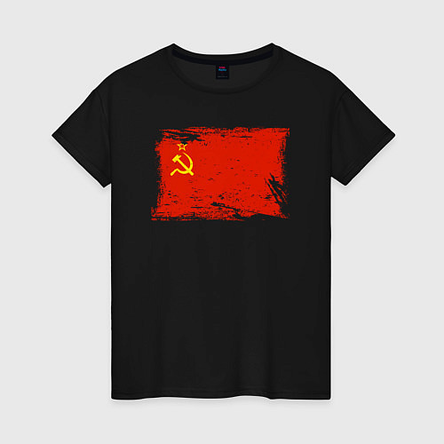Женская футболка Рваный флаг СССР / Черный – фото 1