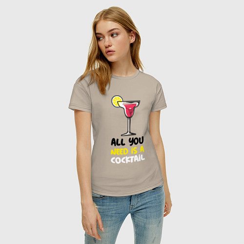 Женская футболка All you need is a cocktail with lemon / Миндальный – фото 3