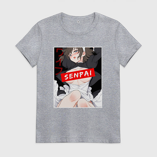 Женская футболка Девушка и надпись Senpai Ahegao / Меланж – фото 1