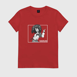 Футболка хлопковая женская Весёлая Харухи Судзумия, цвет: красный