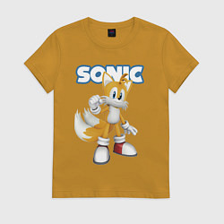 Футболка хлопковая женская Майлз Тейлз Прауэр Sonic Видеоигра, цвет: горчичный
