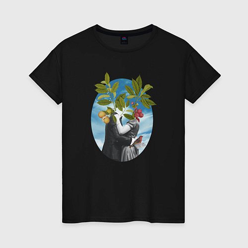 Женская футболка Коллаж Люди и Растения / Черный – фото 1