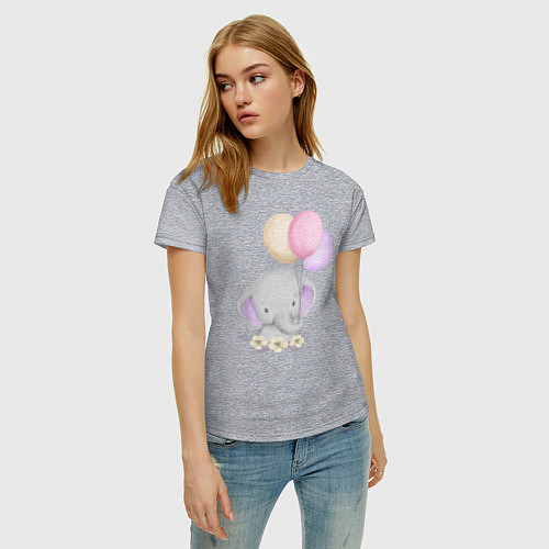 Женская футболка Милый Слонёнок Играет С Воздушными Шариками / Меланж – фото 3