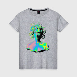 Футболка хлопковая женская Gorgon Medusa Vaporwave Neon, цвет: меланж