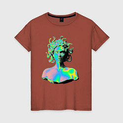 Футболка хлопковая женская Gorgon Medusa Vaporwave Neon, цвет: кирпичный