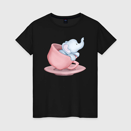 Женская футболка Милый Слонёнок Внутри Чашки / Черный – фото 1