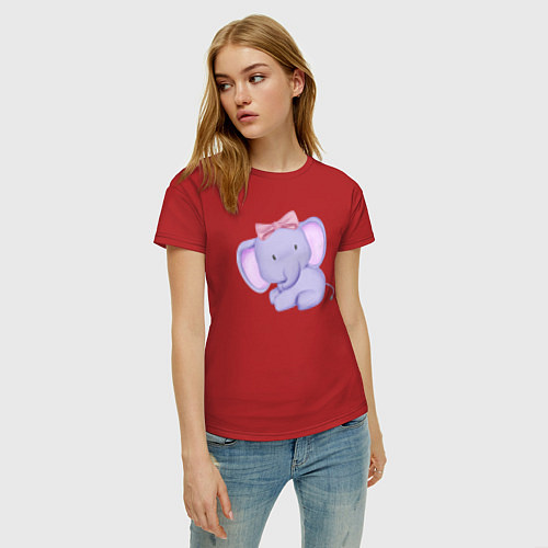 Женская футболка Милый Слонёнок С Бантиком / Красный – фото 3